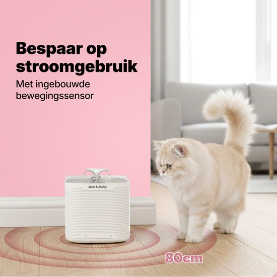 Jake & Jacky Abreuvoir inox sans fil pour chat et chien - Avec capteur et pile - Fontaine à eau pour chat - Abreuvoir pour chat - Bol à eau - Silencieux - Filtre inclus - 2.5L - Blanc