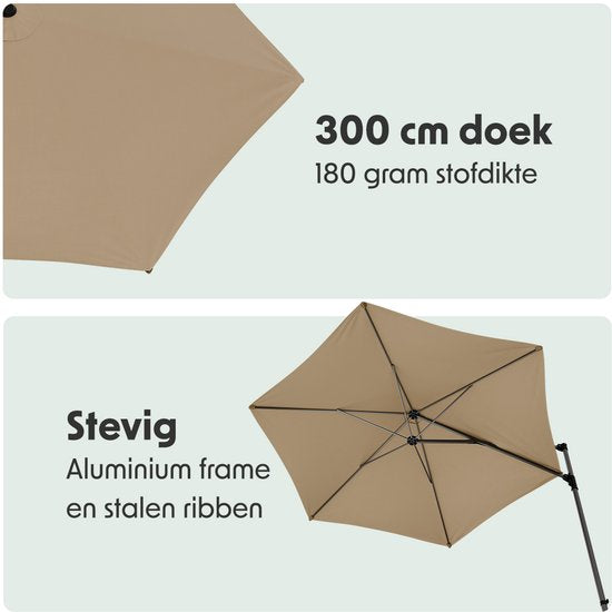 Parasol - LifeGoods - Ø300 cm - 30° inclinable - One-push System - Imperméable - avec housse - Taupe