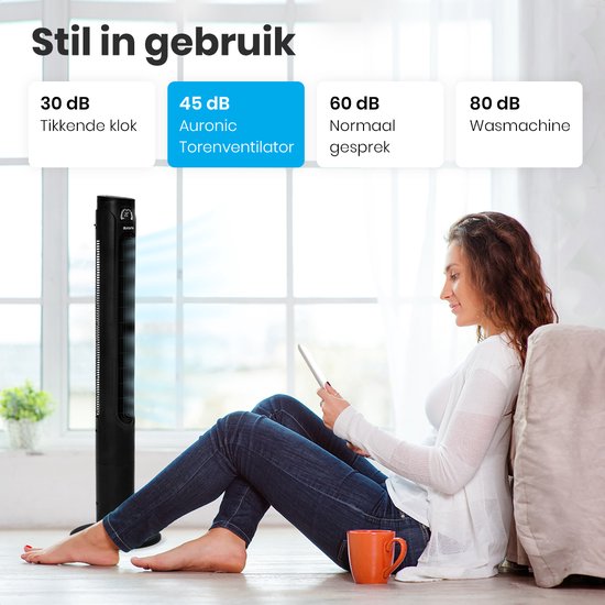 Auronic Tower Fan - Ventilateur sur pied avec télécommande - Ventilateur de sol - Minuteur - Ventilateur de colonne - Ventilateur - 55W - 45dB - 118cm - Noir