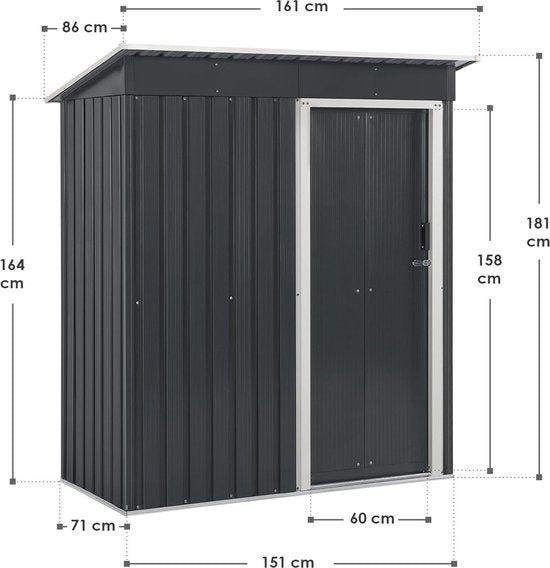 Juskys - Abri à outils en métal (1,4 m²) - Toit en pente, Porte coulissante, Cadre de fondation et support d'outils inclus - Anthracite