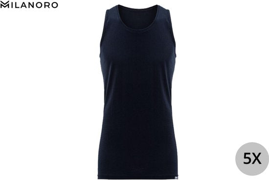 Milanoro - Lot de 5 maillots de corps extra longs pour hommes - Bleu foncé - XXL