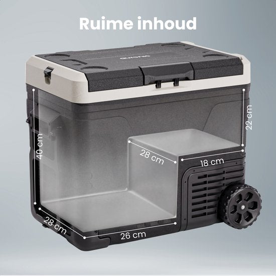 Auronic Electric Cool Box - Compresseur - 2 Zones - 45L - 12/24V et 240V - Réfrigération et congélation - Réfrigérateur de camping - Frigobox Auto - Avec roues et poignée - Noir