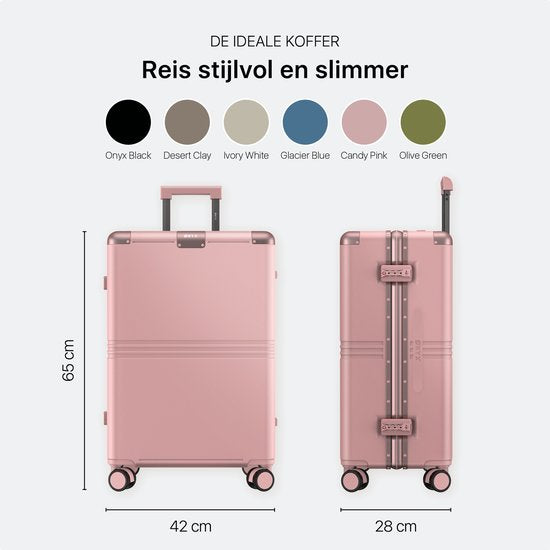 ONYX Hybrid Pro Check-in Suitcase Medium 70 Liter - Polycarbonate recyclé et design sans fermeture éclair - Valise de voyage avec serrure TSA et roues pivotantes - Candy Pink