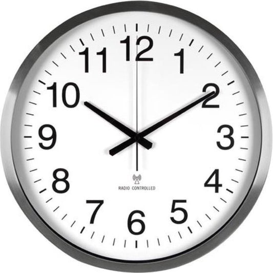 Perel Horloge murale, ronde, analogique, 50 cm, affichage de l'heure radiocommandé (DCF), aluminium, argent
