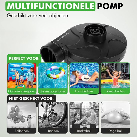 Travelhawk Electric Air Pump - Pompe à air électrique - Comprend une prise et un chargeur de voiture - Compact - Pratique pour le camping - 12V et 220V -.
