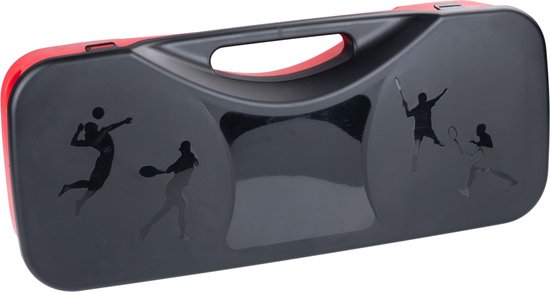 Donnay Set de Badminton - 2 personnes - Raquettes de badminton - Volants - Filet de badminton - Mallette de transport incluse - Noir/Rouge
