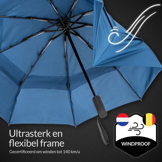 Parapluie Nohrd Storm - Bleu - Parapluie pliable - Perméable au vent - 140 km/h - Parapluies Storm - Pliage et dépliage automatique - Parapluies - Housse de protection incluse