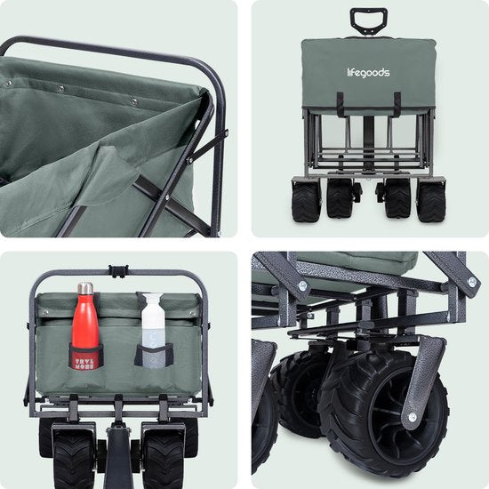 LifeGoods Wagon - Pliable - Capacité de charge 80KG - 94L - Polyester lavable - Vert