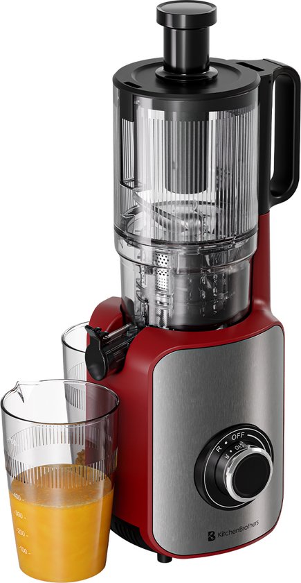 KitchenBrothers Slowjuicer - Vertical - Presse-agrumes - Presse-légumes et fruits - 126 mm - 750 ml - Rouge