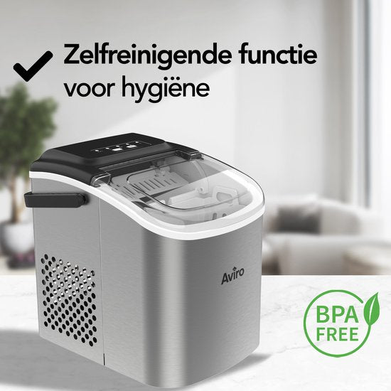 Machine à glaçons Aviro - 1.3L - Avec pelle à glace - Fonction auto-nettoyante - 12KG / 24U - 9 Cubes / 6 Min - Silver