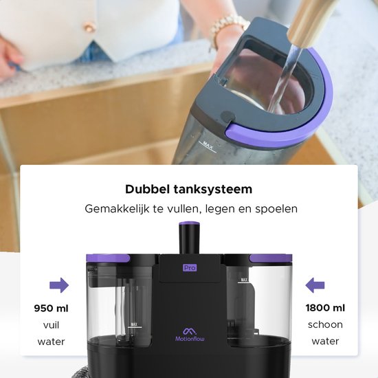 Motionflow Carpet Cleaner PRO - Nettoyage en profondeur avec fonction vapeur jusqu'à 100°C - Puissant nettoyeur de taches 1700W - Nettoyage à la vapeur pour sol, canapé, salle de bain et tapis - Nettoyeur à vapeur et nettoyeur de siège - Produit nettoyant