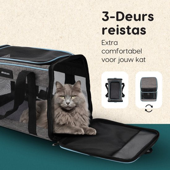 Volcan Travel Bag Cat - Panier de voyage en coton - Sac de transport pour chat ou petit chien - Panier de voyage pour chat - Gris