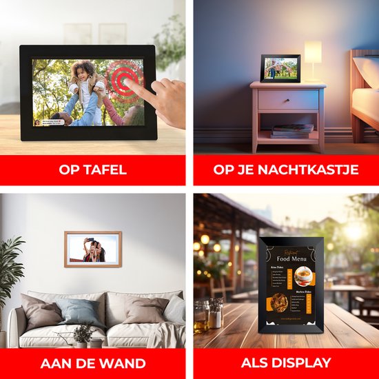 Denver Cadre Photo Numérique 15,6 Pouces - XL - Bois - Full HD - Application Frameo - Cadre Photo - WiFi - 8GB - Écran Tactile IPS - PFF1542LW