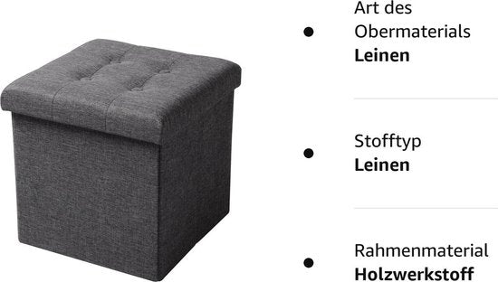 WOLTU Tabouret avec housse en lin,Tabouret de rangement pliable 37.5x37.5x38cm,Gris foncé