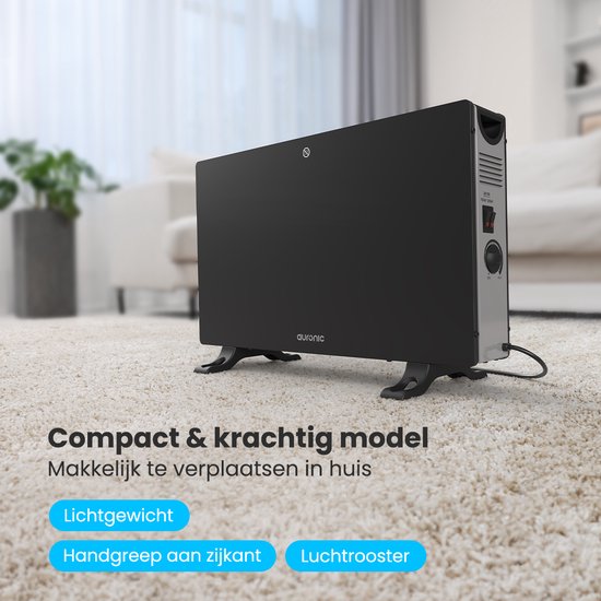 Auronic Convecteur - 2000W - Chauffage électrique - Chambre, salon ou maison - Chauffage - Noir