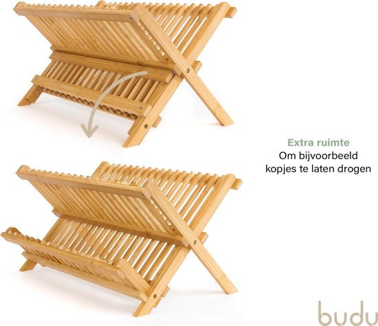 Budu Egouttoir - Egouttoir en bois de bambou - Egouttoir pour la vaisselle - Egouttoir pour le lave-vaisselle - Egouttoir pour la cuisine - Pliable - Pliable