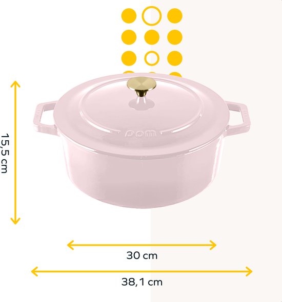 MOA Casserole en fonte - 7,2L - Pour toutes les sources de chaleur y compris l'induction - Avec couvercle - Ø 30cm - Revêtement antiadhésif - Lilas