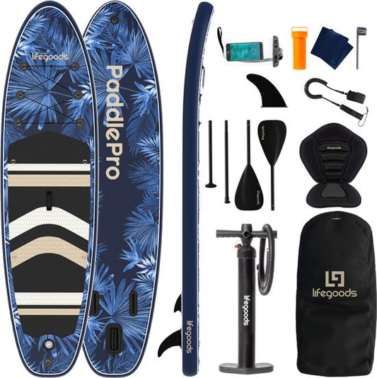 LifeGoods PaddlePro SUP Board - avec siège - Planche à pagaie gonflable - Ensemble complet - Max. 150KG - 320x81cm - Tropical Blue