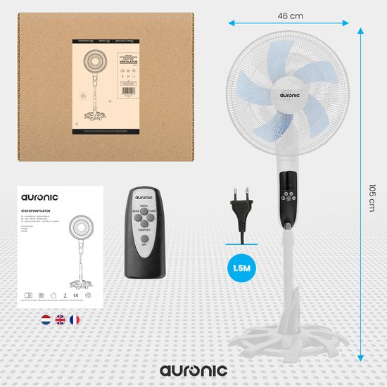 Auronic Tripod Fan - Ventilateur sur pied avec télécommande - minuterie - 50W - 53dB - Blanc