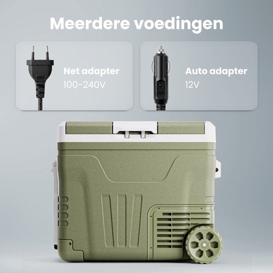 Auronic Electric Cool Box - Compresseur - 2 Zones - 45L - 12/24V et 240V - Réfrigération et congélation - Réfrigérateur de camping - Frigobox Auto - Avec roues et poignée - Vert