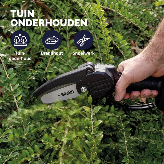 BREND BR-2236 Mini tronçonneuse électrique avec batterie et mallette de rangement - Scie d'élagage sans fil pour les branches et les bûches - 20 min de temps de coupe - Noir