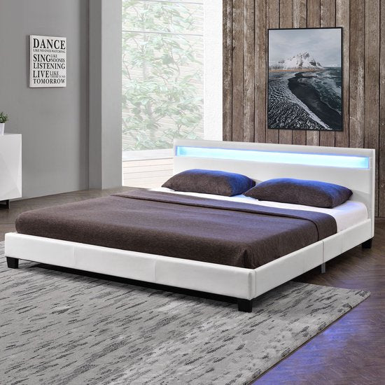 Lit capitonné Paris - 140 x 200 cm - Blanc - Eclairage LED