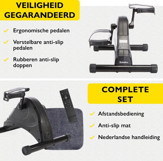 Zoluko Chair Bike with Electric Support - Includes Remote Control, Anti-slip mat and E-Book - For Arms and Legs - For Elderly or Rehabilitation - desk bike - deskbike - Chair Bike Exercise Trainer - Cycle Trainer - Black