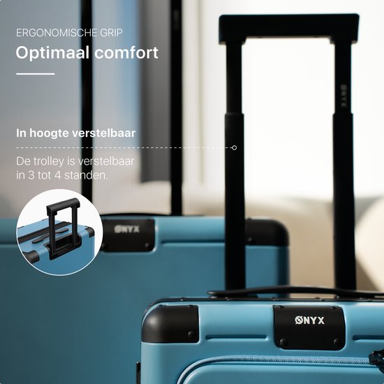 ONYX Hybrid Pro Hand Luggage Suitcase with Front Pocket 38 Litres - Recycled Polycarbonate and Zipperless Design - Travel Suitcase with TSA Lock and Spinner Wheels - Lightweight Trolley with Laptop Compartment - Glacier Blue