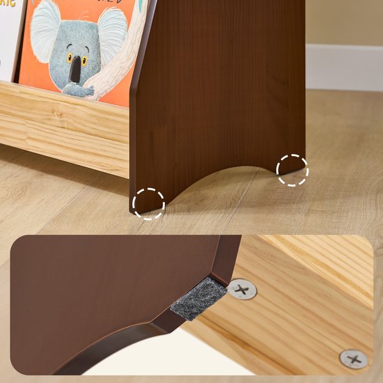 SoBuy KMB32-N Bibliothèque pour enfants, jouets, bibliothèque, 4 niveaux, avec 2 crochets, étagère à livres, meuble de rangement, chambre, bureau, salon, nature, 91 x 30 x 89 cm