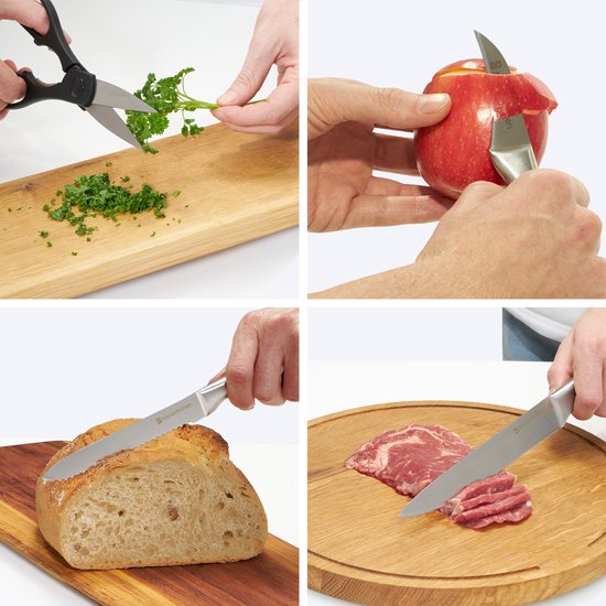 KitchenBrothers Set de couteaux de 16 pièces - avec ciseaux et acier d'affûtage - Argent/Acier inoxydable