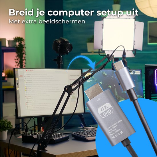 Nuvance - Câble USB C vers HDMI - 2 mètres - 4K Ultra HD - Convient aux téléphones, tablettes, ordinateurs portables, PC, caméscopes et moniteurs
