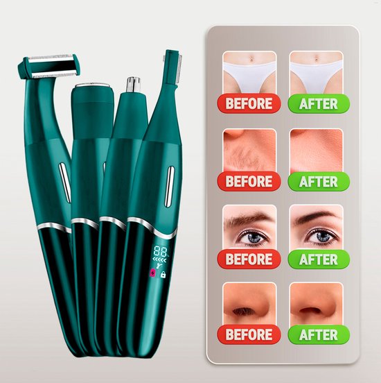 Sansbeauté - Tondeuse bikini et rasoir féminin 4-en-1 - Compact - ABS vert classique - Pour le visage, les jambes et le maillot - Sans fil et rechargeable - Épilation sans douleur