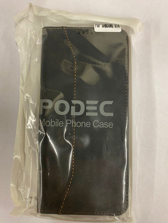 Podec Case with Card Holder suitable for Samsung Galaxy A14 Black Phone Case - Anti-Shock Bookcase Cover with 1x Screen Protector