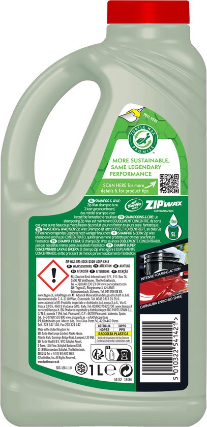 Turtle Wax 54142 Zip Wax Shampoo Double Concentrated 1 Liter