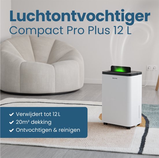 Déshumidificateur Auronic - Compact Pro Plus - 12L - Chambre à coucher, salle de bain, salon et bureau - Hydratant pour l'intérieur - Blanc