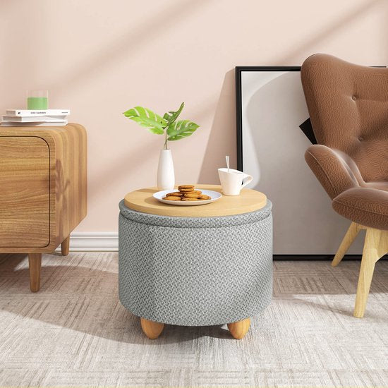 Rootz Hocker - Tabouret - Tabouret - Siège de rangement - Banc - Tabouret - Meuble - Gris clair - Ø39x33 cm