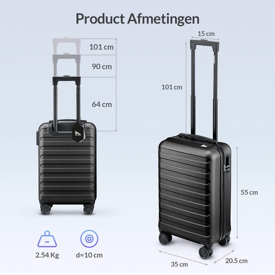 Nohrd Hand Luggage Suitcase - Black - Travel Suitcase with Wheels - 55x35x20 cm - Hand Luggage Trolley Lightweight - Travel Suitcases - Wheeled Trolley - Suitcases