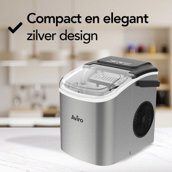 Machine à glaçons Aviro - 1.3L - Avec pelle à glace - Fonction auto-nettoyante - 12KG / 24U - 9 Cubes / 6 Min - Silver
