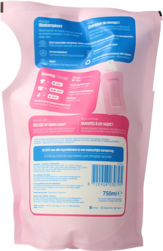 Seepje Recharge d'adoucissant textile Pivoine et bois de cèdre 30 lavages - 750 ml