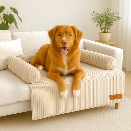 By Cee Cee Original Dog Rug Bench - Panier pour chien - Premium - Entièrement zippé - Tissu côtelé - Beige - 120x90 - Taille L