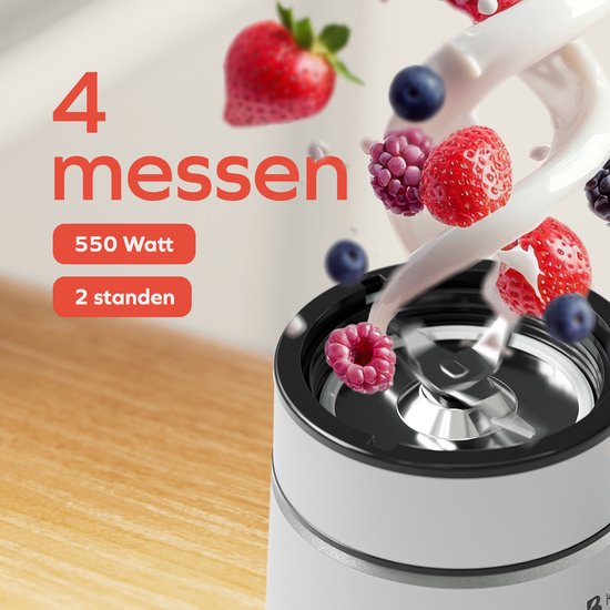 KitchenBrothers Mini Blender - Blender to Go - 2 Stands - Smoothie Maker - 2 To-Go Cups 600 ml - Noir