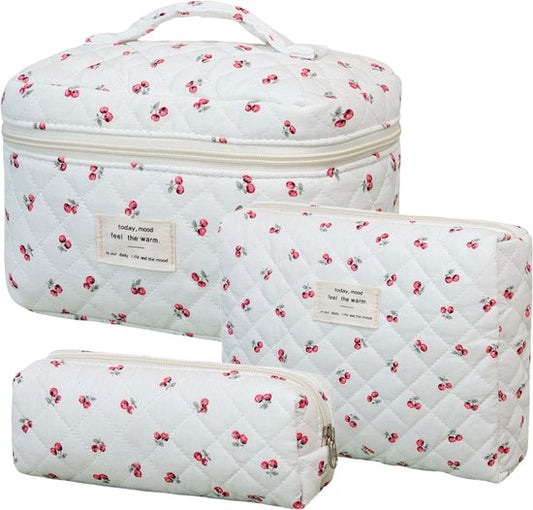 Skycases Travel Essentials - Trousse de maquillage 3 pièces - Coton écologique - Organisateurs floraux matelassés - Spacieuse, durable et idéale pour les voyages