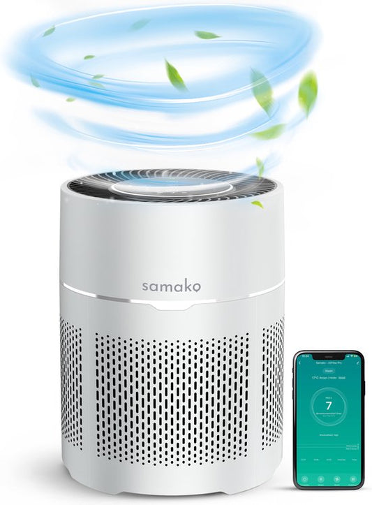 Purificateur d'air - Samako - Filtre HEPA 13 pro - Rhume des foins, allergies aux animaux, acariens - Indicateur de qualité de l'air