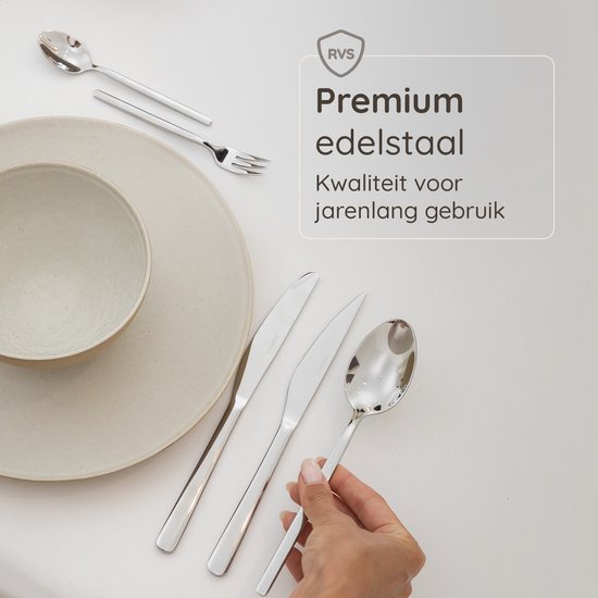 Deleca 6 Person Luxury Stainless Steel Cutlery Set Amor (36 pieces) - Spoons, Knives, Forks, Steak Knives & Pastry Forks - Lave-vaisselle - Silver Design Cutlery - 18/0 Stainless Steel