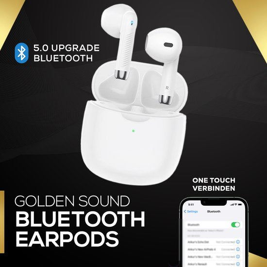 Ecouteurs sans fil Golden Sound - Ecouteurs Bluetooth - Ecouteurs sans fil - Earpods - Ecouteurs pour le sport - Convient pour Smartphone et ordinateur portable - Blanc