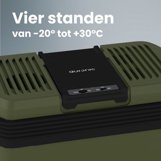 Auronic Coolbox électrique 12V et 230V - 20L - Réfrigérateur de camping - Voiture - Refroidissement et chauffage - Frigobox - Vert