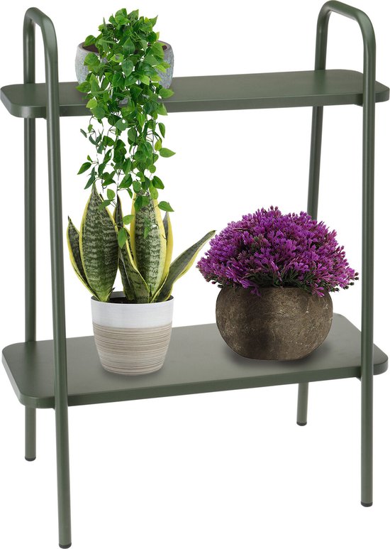 Pro Garden Porte-plantes/table à plantes - vert - métal - 50 x 26 x 66 cm - intérieur et extérieur