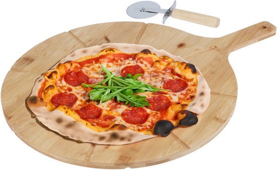 Excellent Houseware Planche à pizza avec coupe-pizza - bambou - 38 cm - double face - planche à pizza