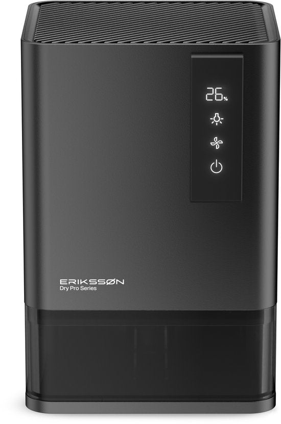 Déshumidificateur Erikssøn Dry Pro Series - Déshumidifie jusqu'à 1,2 litre par jour - Convient à la maison, à la chambre à coucher, à la salle de bain, au salon et au sous-sol - Déshumidificateur - Noir