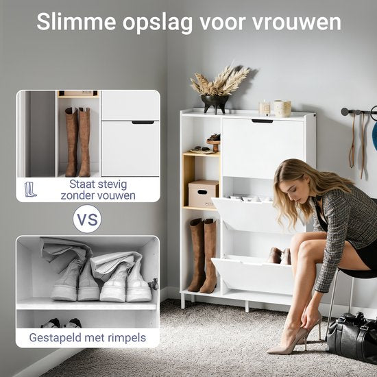 SoBuy FSR209-WN Meuble à chaussures, blanc, compact, rangement pour 9 paires de chaussures, idéal pour les petites pièces et les maisons, MDF + bambou, 90 x 19 x 129,5 cm FSR209-WN
